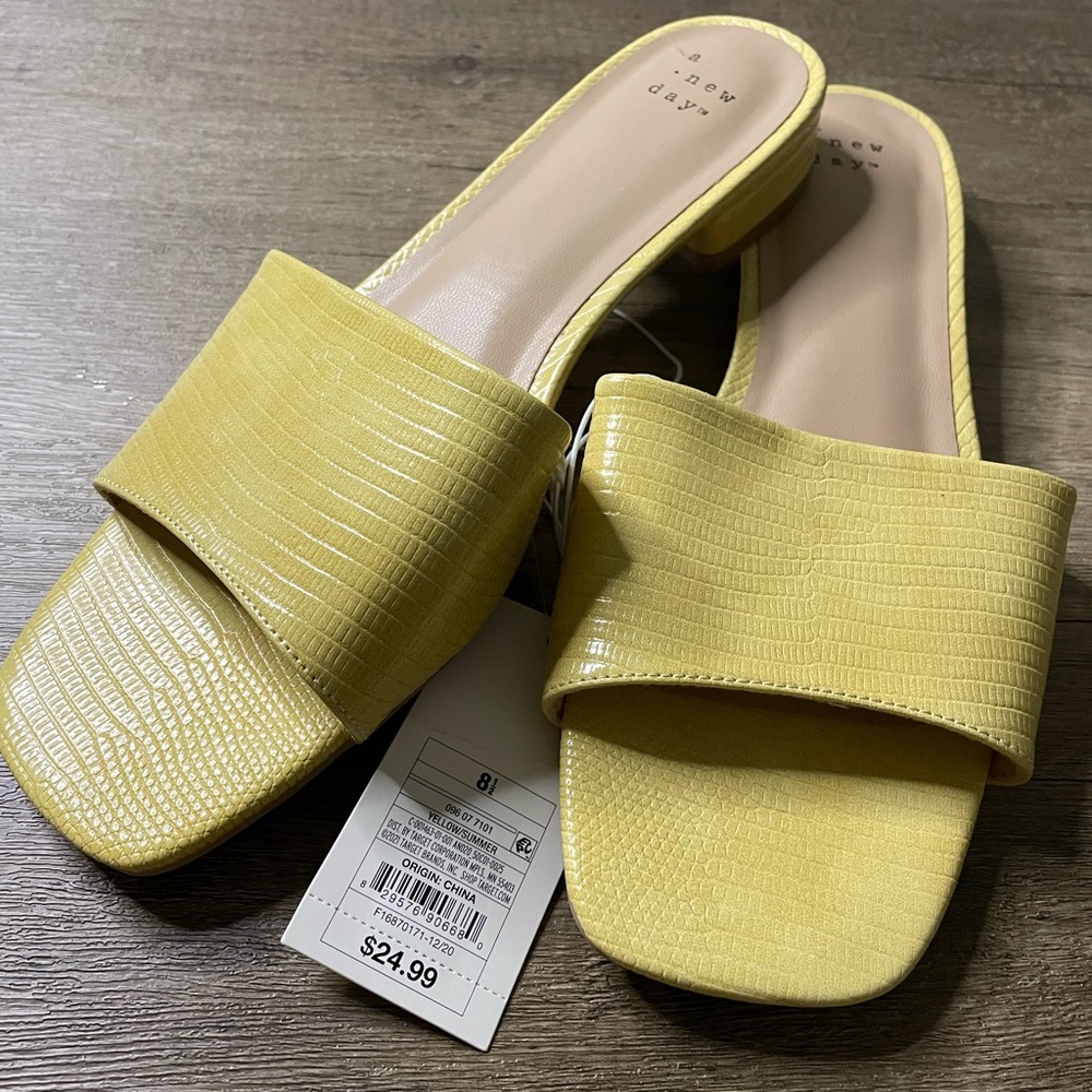 Pastel Yellow Sandals Reptile Like Skin